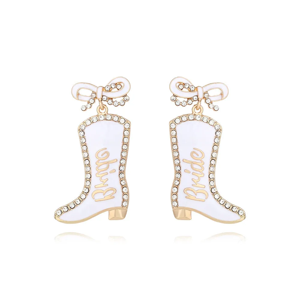 Wholesale Bow Oil Dripping Diamond Western Style BRIDE Cowboy Boot Earrings