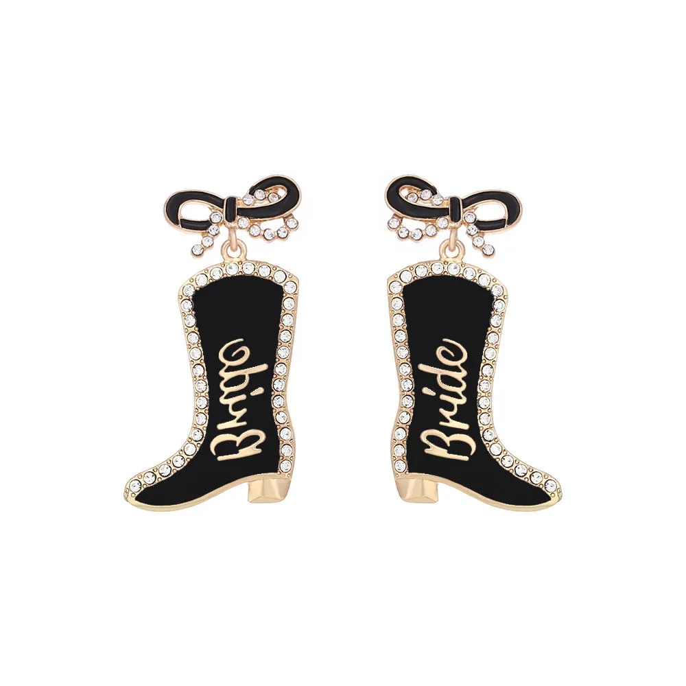 Wholesale Bow Oil Dripping Diamond Western Style BRIDE Cowboy Boot Earrings