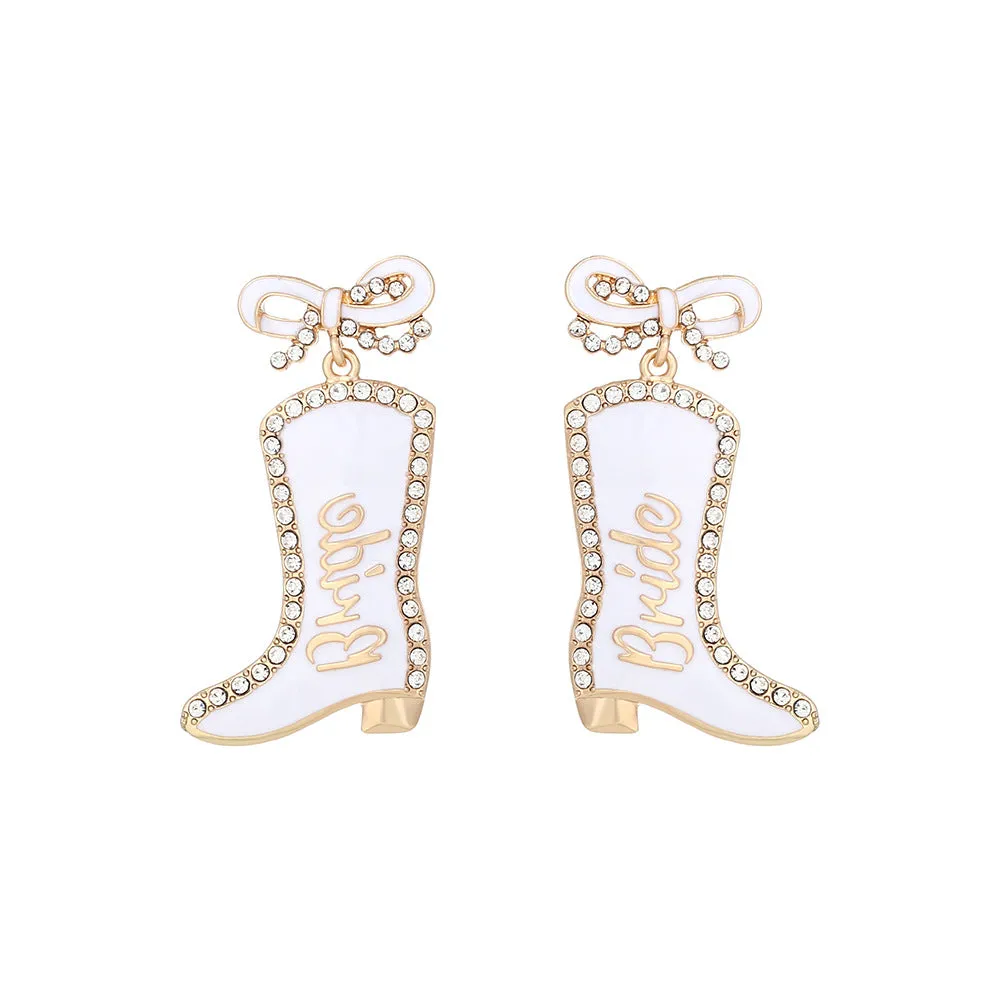 Wholesale Bow Oil Dripping Diamond Western Style BRIDE Cowboy Boot Earrings