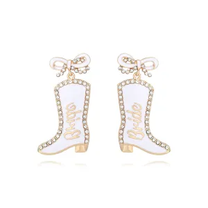 Wholesale Bow Oil Dripping Diamond Western Style BRIDE Cowboy Boot Earrings