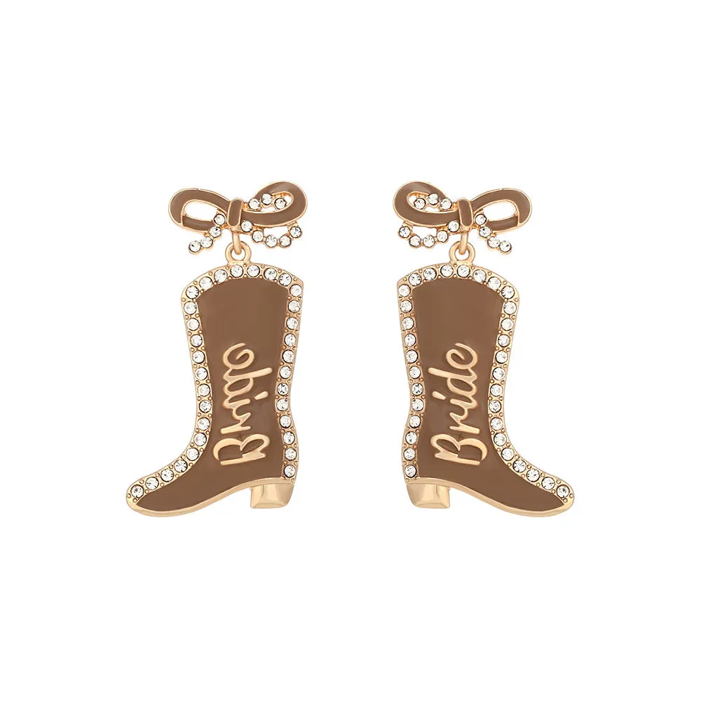 Wholesale Bow Oil Dripping Diamond Western Style BRIDE Cowboy Boot Earrings