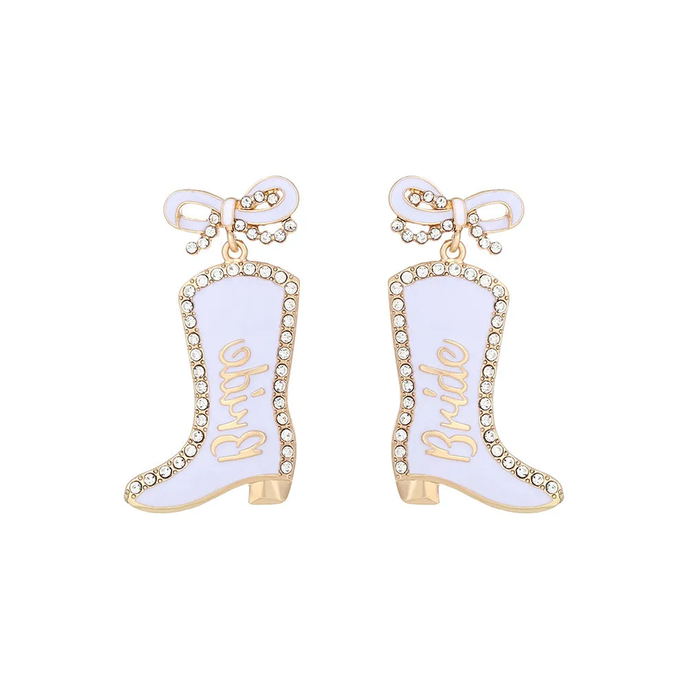 Wholesale Bow Oil Dripping Diamond Western Style BRIDE Cowboy Boot Earrings