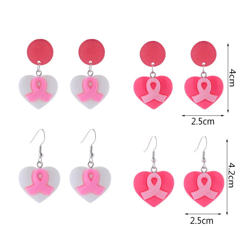 Wholesale Bow Pink Ribbon Preventive Breast Health Resin Earrings