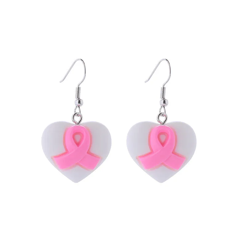 Wholesale Bow Pink Ribbon Preventive Breast Health Resin Earrings