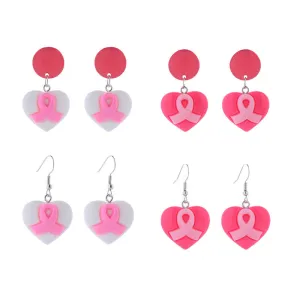 Wholesale Bow Pink Ribbon Preventive Breast Health Resin Earrings