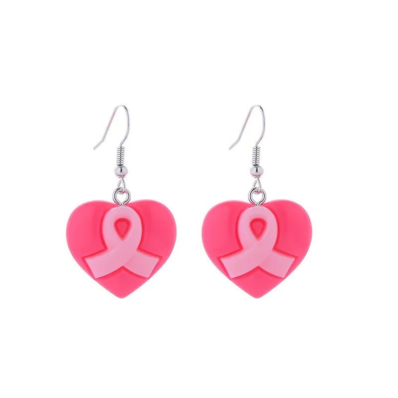 Wholesale Bow Pink Ribbon Preventive Breast Health Resin Earrings