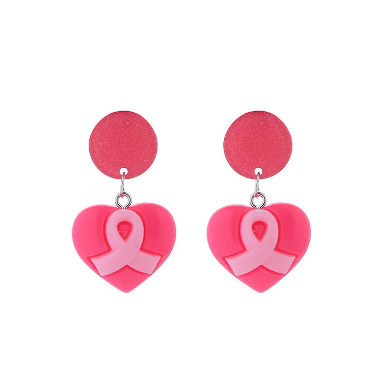 Wholesale Bow Pink Ribbon Preventive Breast Health Resin Earrings