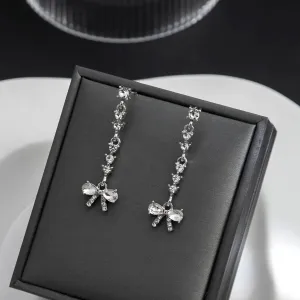 Wholesale Bow Studded Diamond Long Tassel Alloy Earrings
