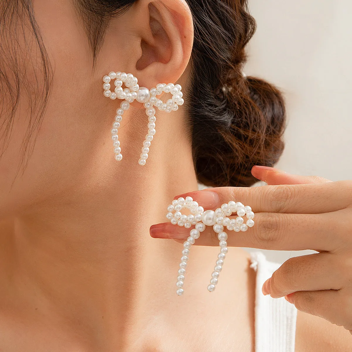 Wholesale Bowlon Earrings Imitation Pearl Bowearring Earrings