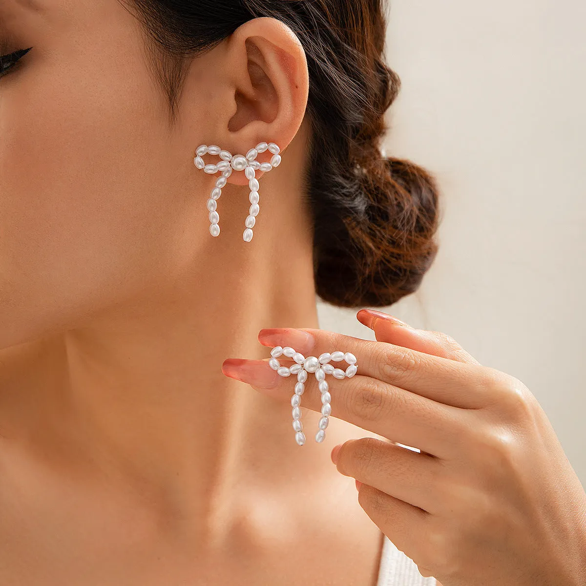 Wholesale Bowlon Earrings Imitation Pearl Bowearring Earrings