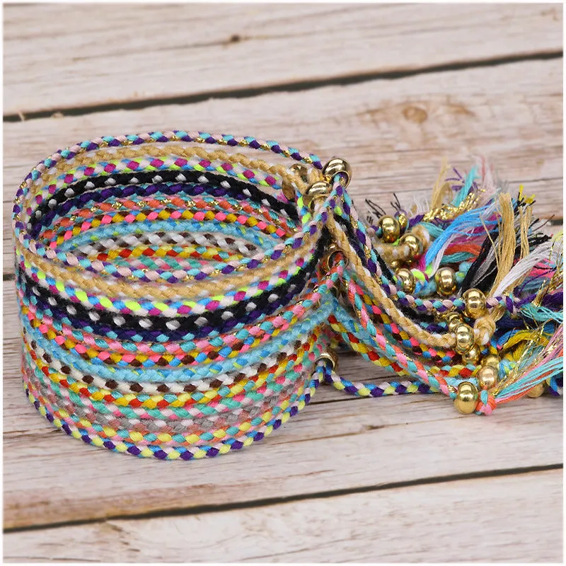 Wholesale Braided Cotton Rope Copper Bead Tassel Bracelet