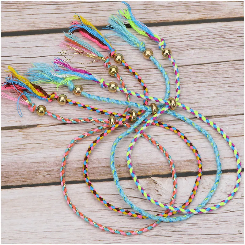 Wholesale Braided Cotton Rope Copper Bead Tassel Bracelet