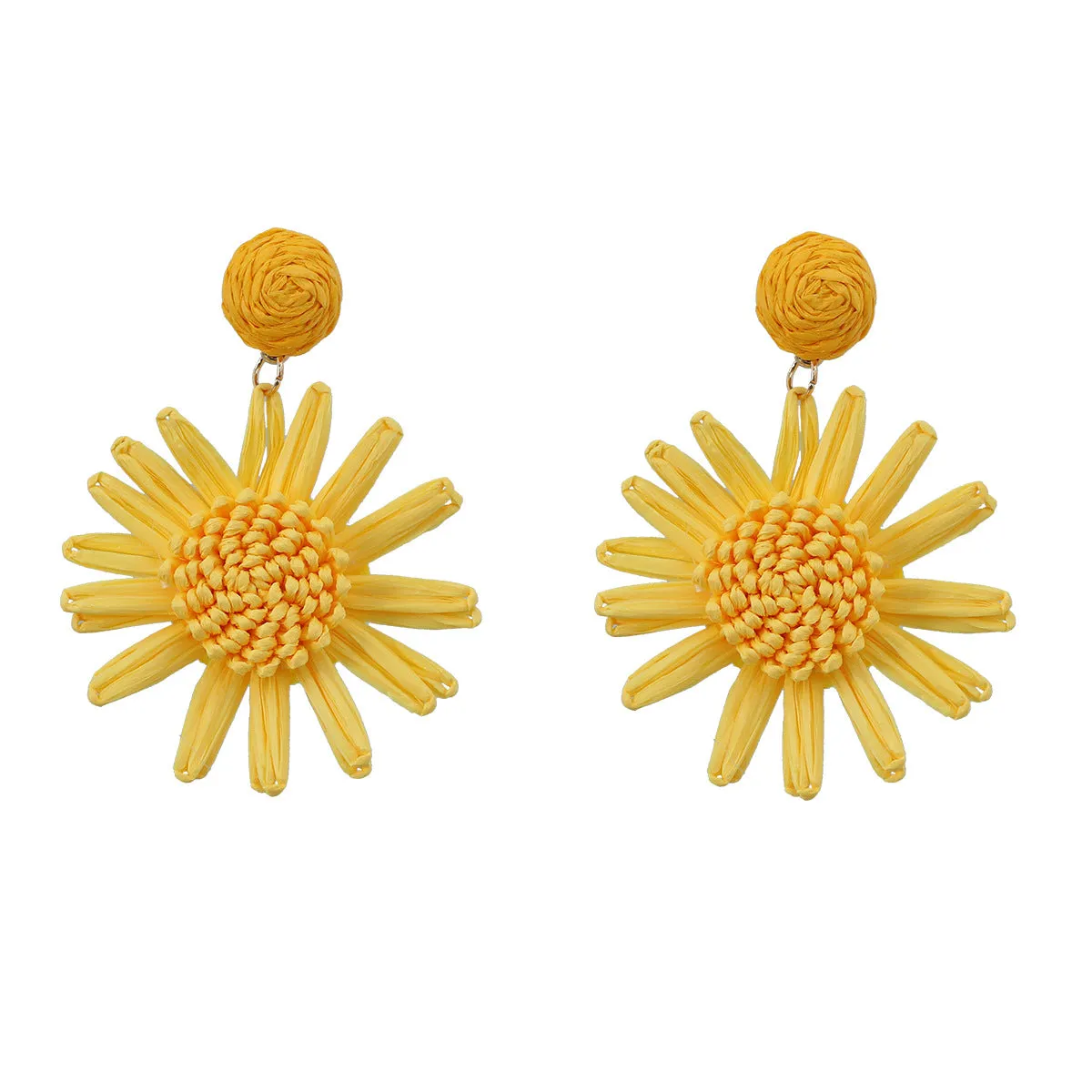 Wholesale Braided Floral Bohemian Raffia Earrings