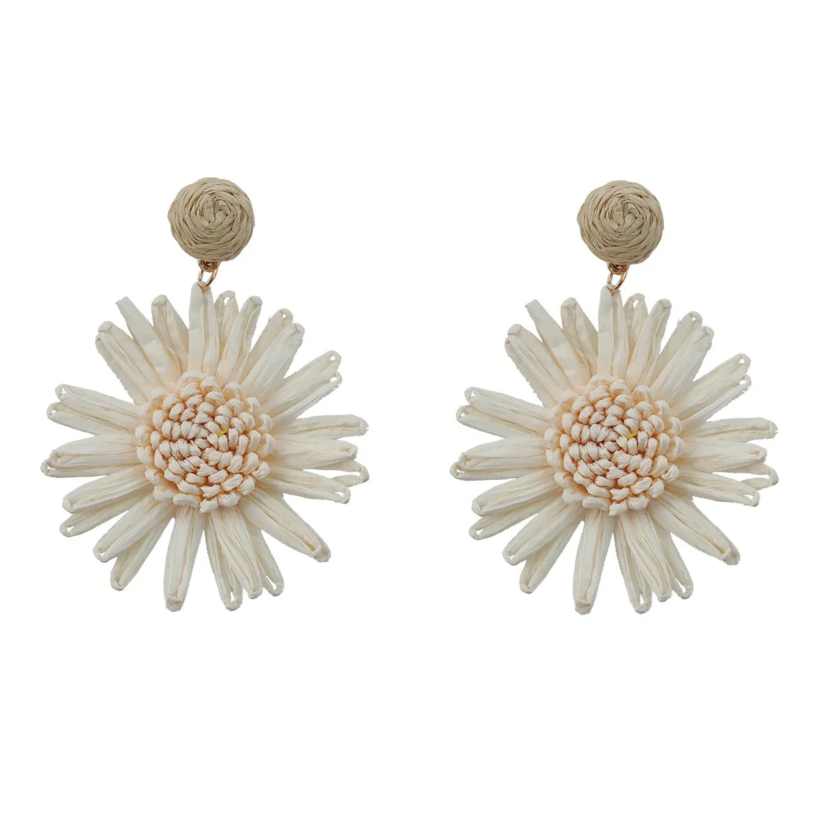 Wholesale Braided Floral Bohemian Raffia Earrings