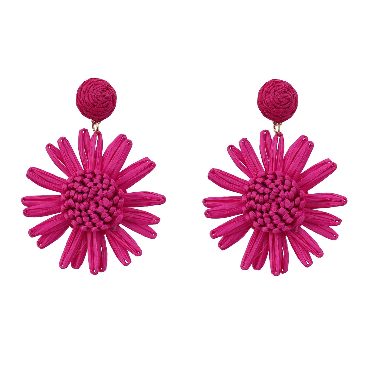 Wholesale Braided Floral Bohemian Raffia Earrings