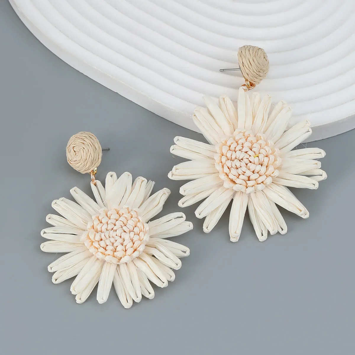 Wholesale Braided Floral Bohemian Raffia Earrings