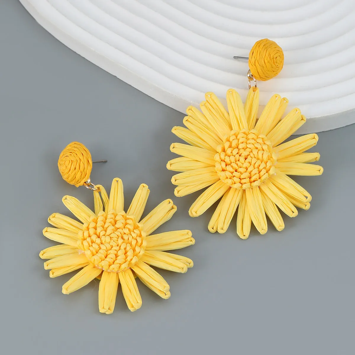 Wholesale Braided Floral Bohemian Raffia Earrings