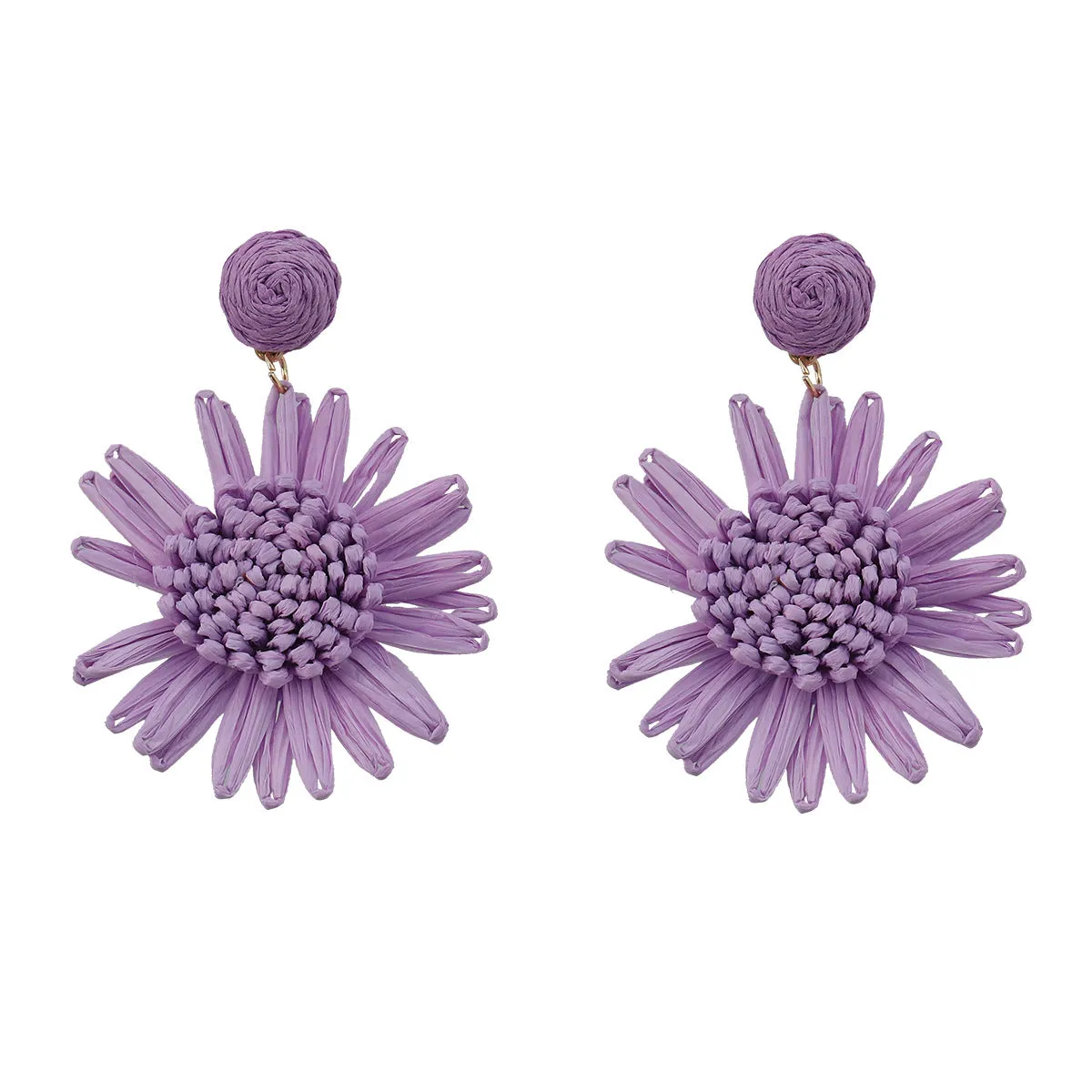Wholesale Braided Floral Bohemian Raffia Earrings