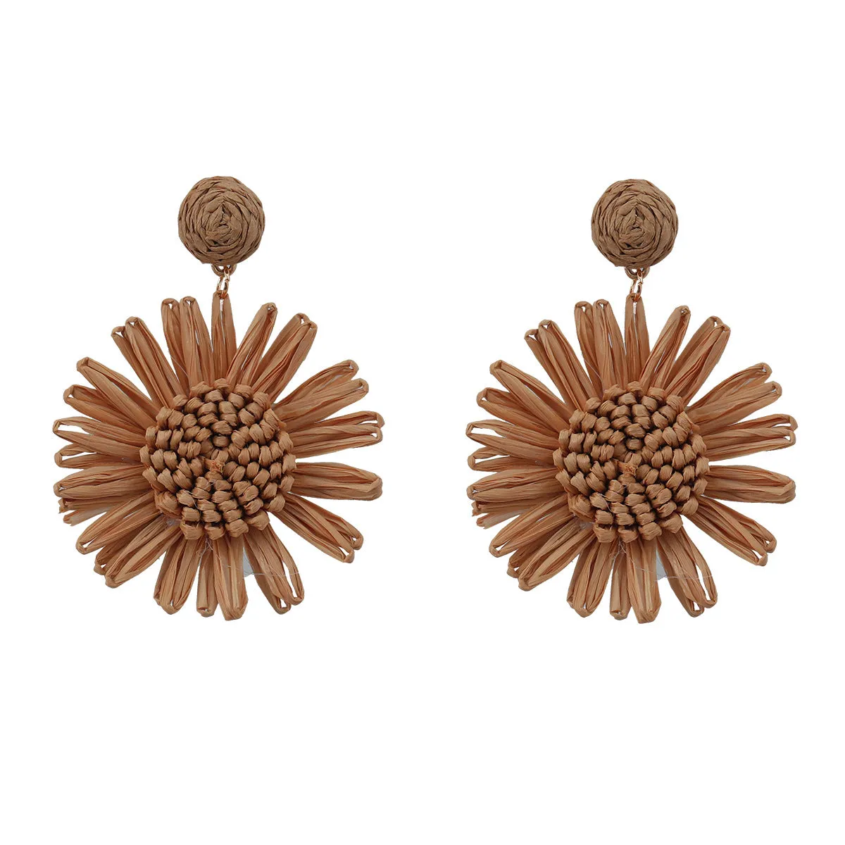 Wholesale Braided Floral Bohemian Raffia Earrings