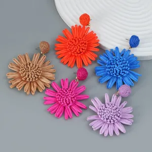 Wholesale Braided Floral Bohemian Raffia Earrings