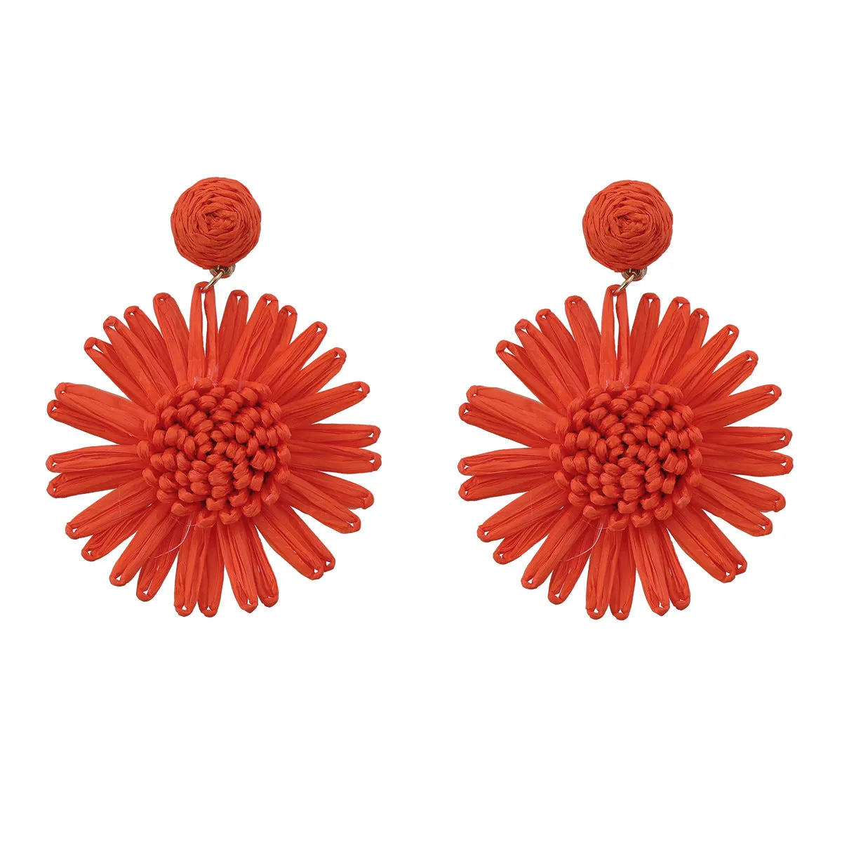 Wholesale Braided Floral Bohemian Raffia Earrings