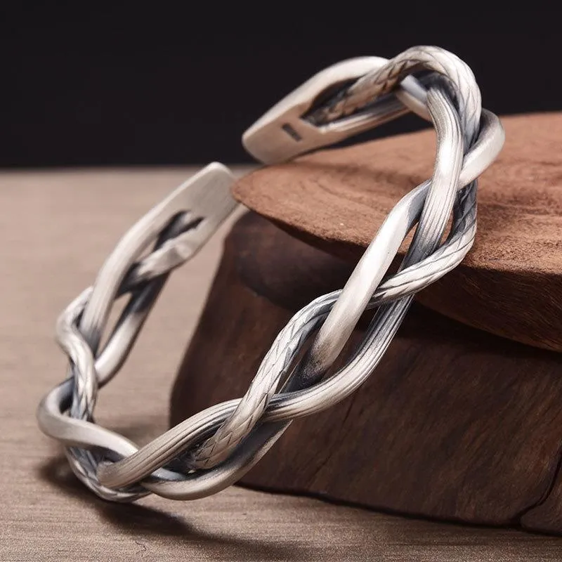Wholesale Braided Twist Open Copper Silver Plated Geometric Bracelet