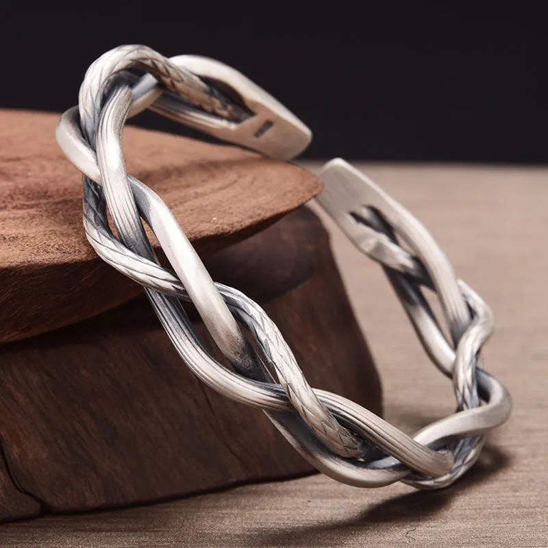 Wholesale Braided Twist Open Copper Silver Plated Geometric Bracelet