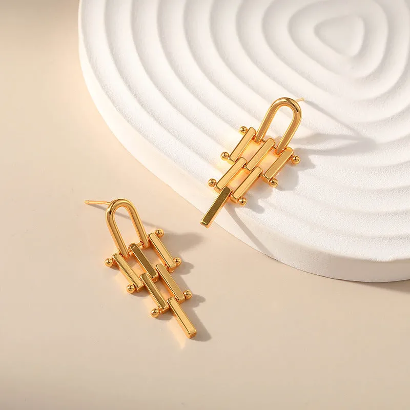 Wholesale Brass Plated 18K Real Gold Irregular Long Earrings