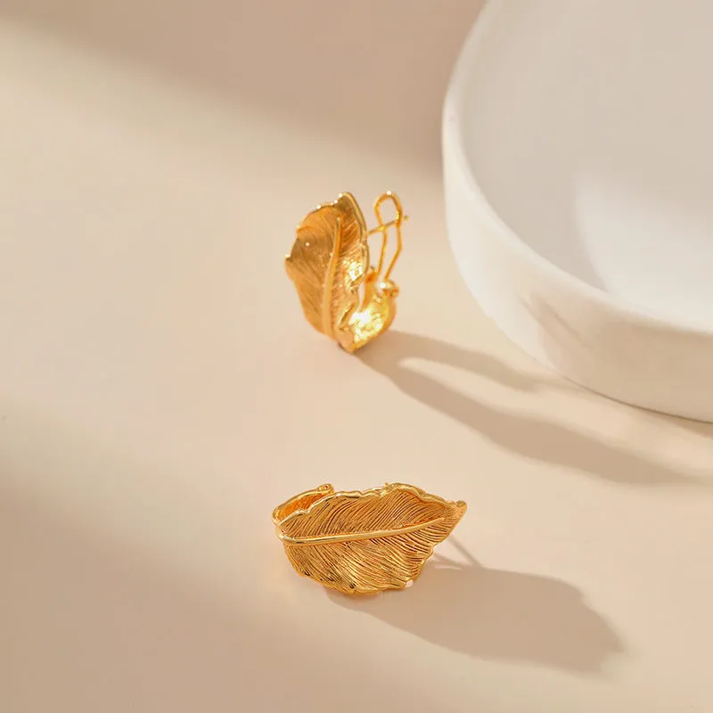 Wholesale Brass Plated 18K Real Gold Leaf Vintage Earrings