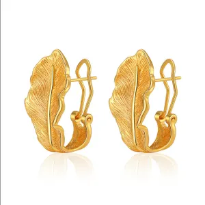 Wholesale Brass Plated 18K Real Gold Leaf Vintage Earrings