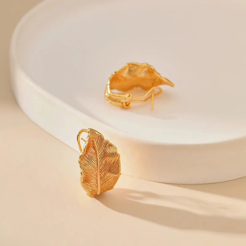 Wholesale Brass Plated 18K Real Gold Leaf Vintage Earrings