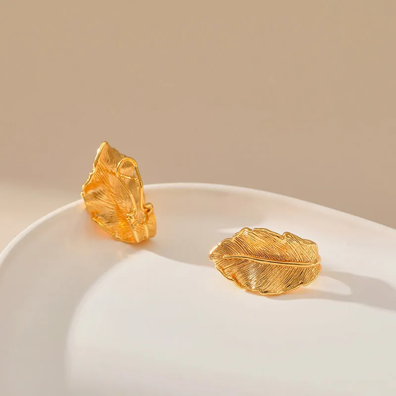 Wholesale Brass Plated 18K Real Gold Leaf Vintage Earrings