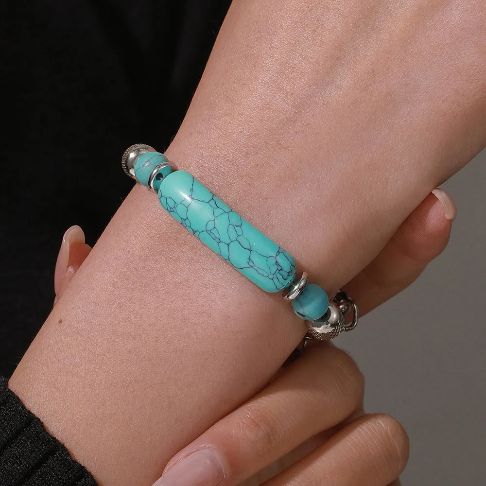 Wholesale Bridge Turquoise Bracelet Vintage Stainless Steel Chain