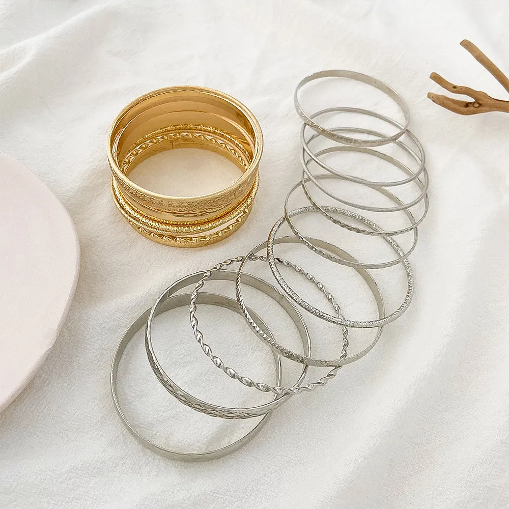 Wholesale Broad Gold Glossy 10-piece Alloy Bracelet Set