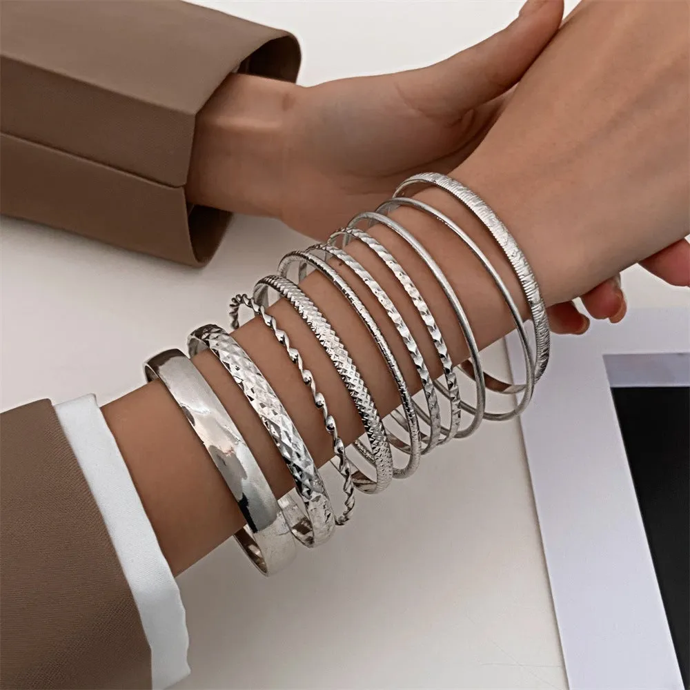 Wholesale Broad Gold Glossy 10-piece Alloy Bracelet Set