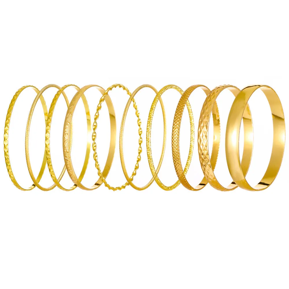 Wholesale Broad Gold Glossy 10-piece Alloy Bracelet Set