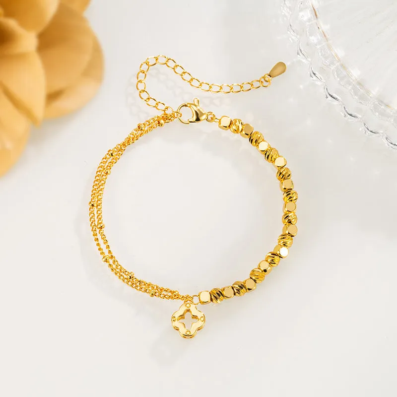 Wholesale Broken Gold Four-leaf Clover Bracelet Entry Luxury Niche High-end Sense Exquisite Bracelet Design Girlfriend Gift