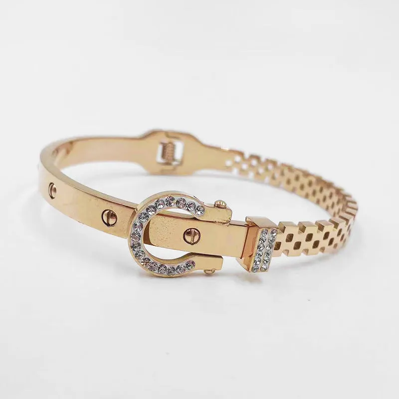 Wholesale Buckle Hollow Titanium Steel Rose Gold Bracelet