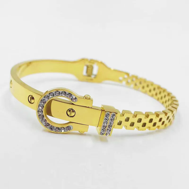 Wholesale Buckle Hollow Titanium Steel Rose Gold Bracelet