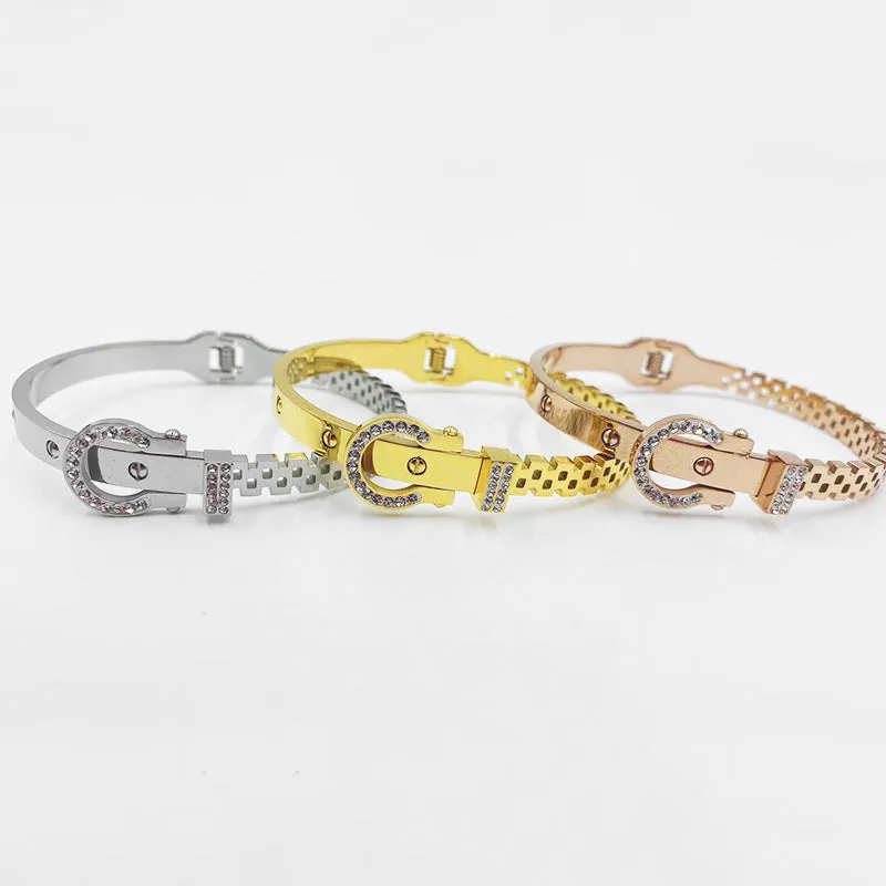 Wholesale Buckle Hollow Titanium Steel Rose Gold Bracelet
