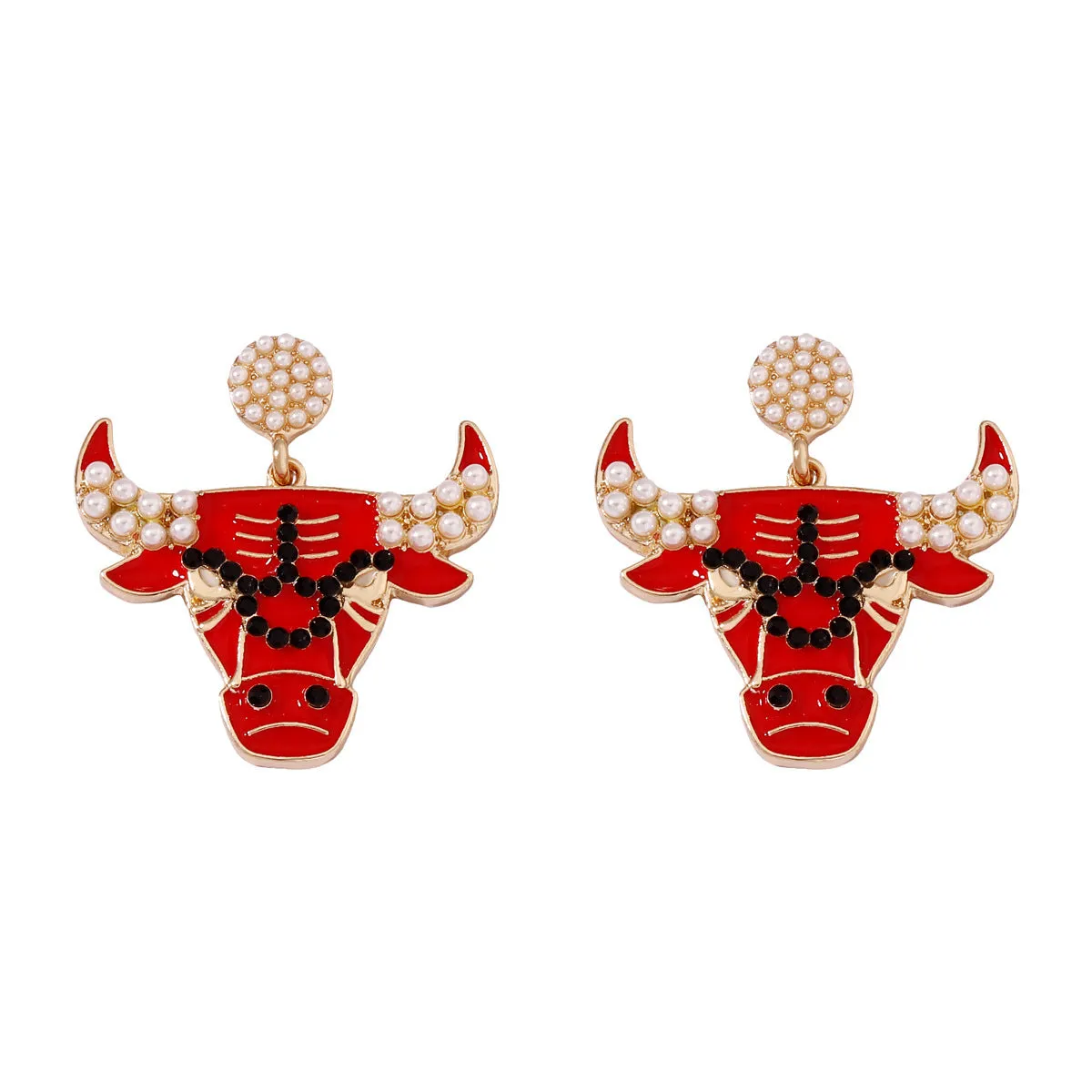 Wholesale Bull Head Pearl and Diamond Earrings