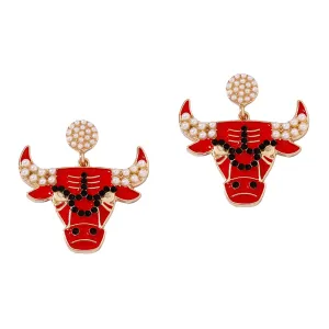 Wholesale Bull Head Pearl and Diamond Earrings