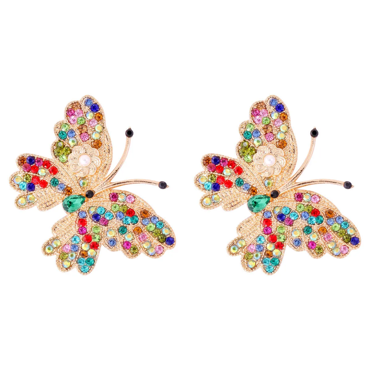 Wholesale Butterfly Colored Diamond Inlaid Alloy Earrings