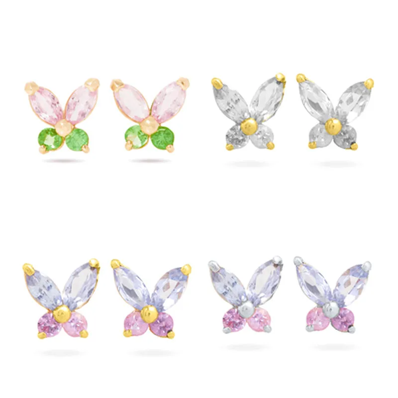 Wholesale Butterfly Colored Zircon Copper Earrings