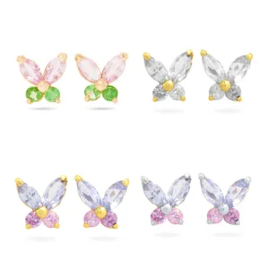 Wholesale Butterfly Colored Zircon Copper Earrings