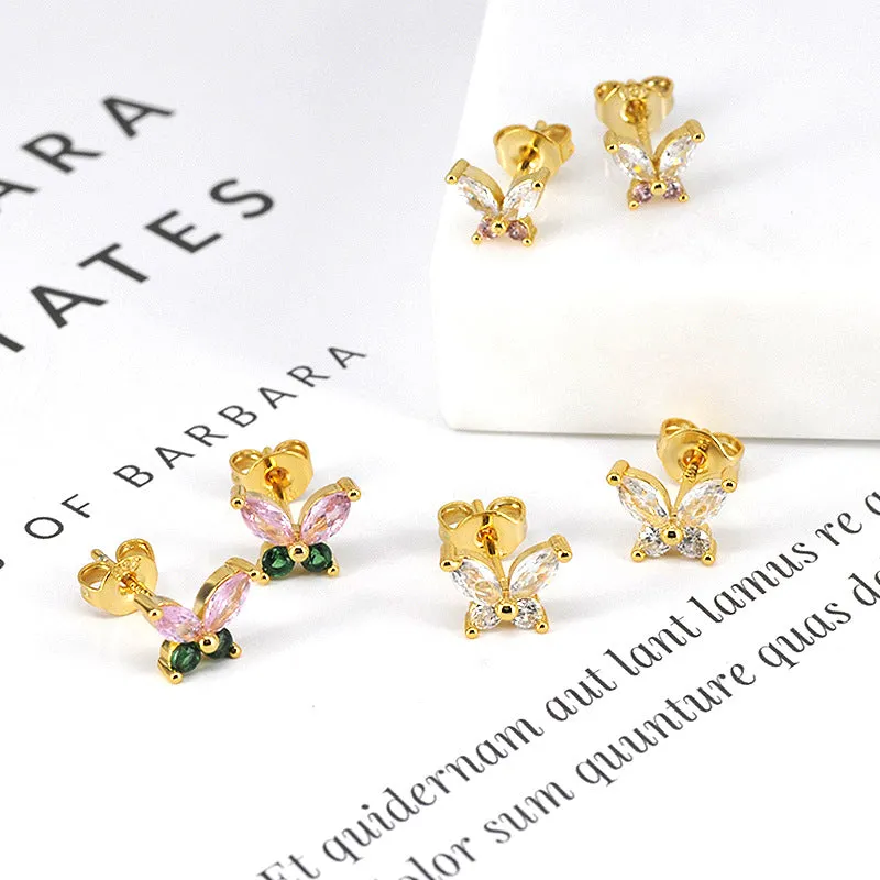 Wholesale Butterfly Colored Zircon Copper Earrings