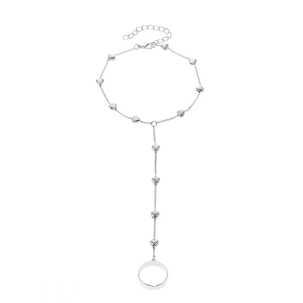 Wholesale Butterfly Heart Pearl Mitten Ring Alloy Bracelet