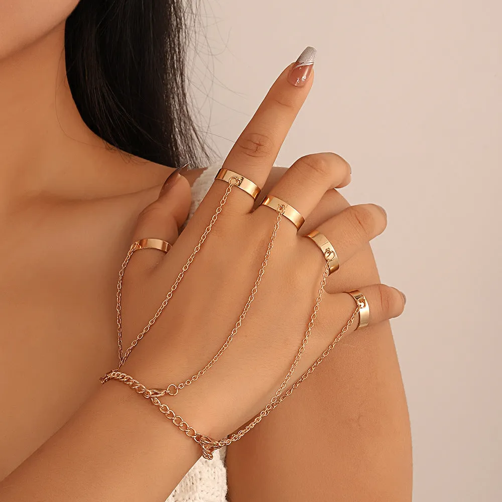 Wholesale Butterfly Heart Pearl Mitten Ring Alloy Bracelet