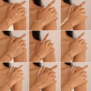 Wholesale Butterfly Heart Pearl Mitten Ring Alloy Bracelet