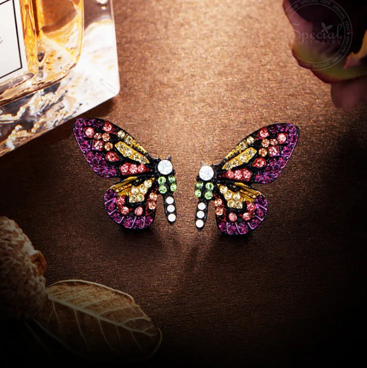 Wholesale Butterfly Wings Rhinestone 925 Silver Earrings